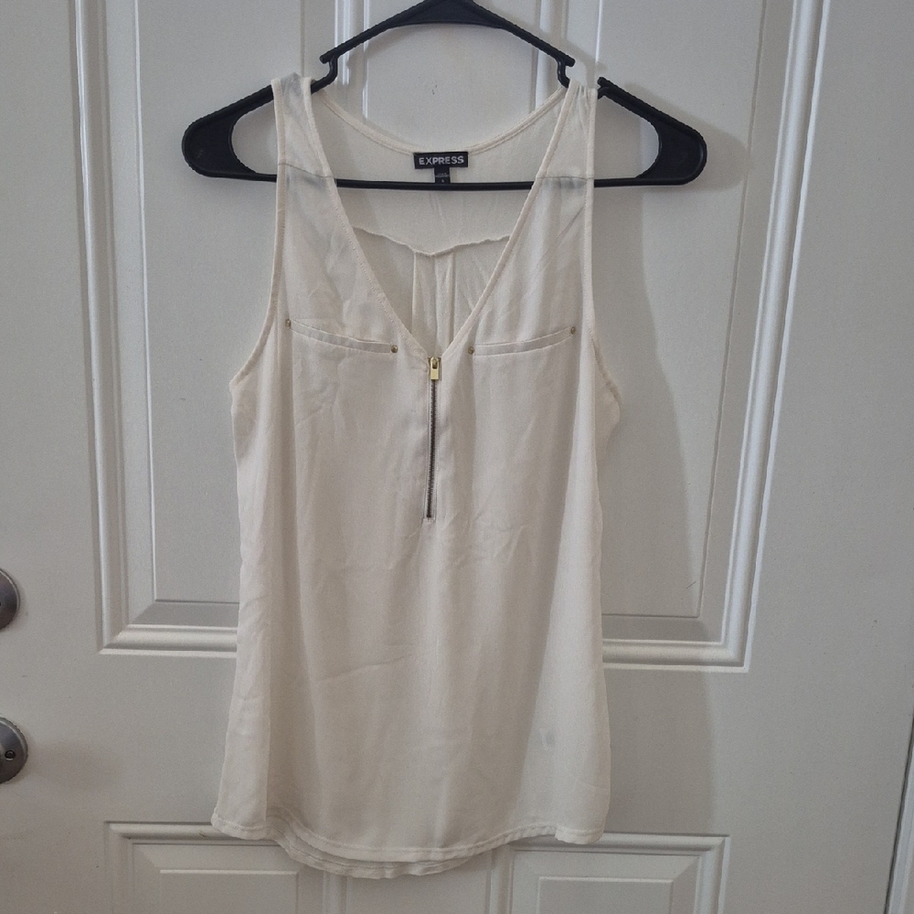 Express Women's Ivory Zip-Front Tank Top